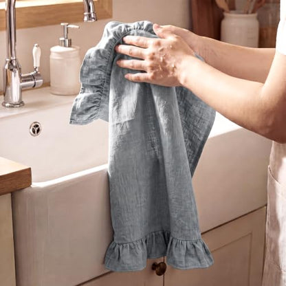 HunnmingRe Dusty Blue Kitchen Towels Set of 2, 100% Cotton Retro Ruffled Dish Towels 18"x28" Absorbent Tea Cloths for Farmhouse Charm, Drying Dishes, Entertaining Guests - color: Dusty Blue, style: Retro