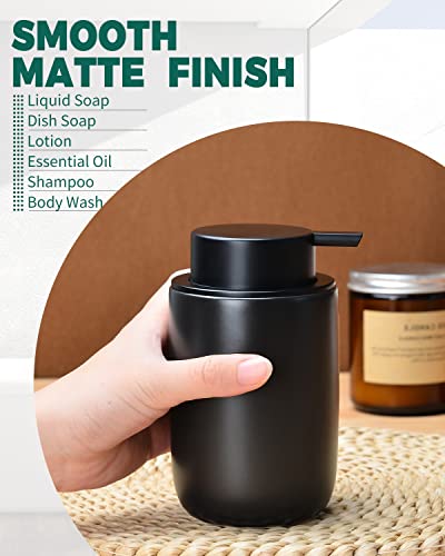 BosilunLife Lotion Pump Dispenser for Kitchen, Bathroom Countertop | Matte Black Soap Dispenser Bathroom Ceramic Dish Liquid Soap Dispenser - color: Black-1 Pack