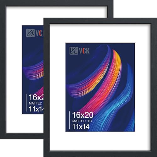 VCK 16x20 Picture Frame 5 Pack, Black Wood, 11x14 Mat, Glass, for Poster | Tempered Glass, Acid-Free Mat, Wall Hanging, Vertical & Horizontal Display Photo, Artwork, Gallery, Home and Office Decor - color: Black, size: 16x20, style: 2 Pack