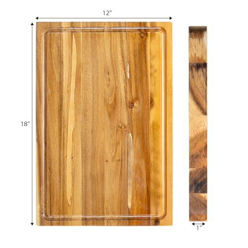 happimess Eldridge Large 18" x 12" Acacia Cutting Board, Natural | Handcrafted, 1 Inch Thick, Reversible Design, Juice Grooves, Authentic Wood Grain, Rectangular, Farmhouse Style - color: Natural, size: 18"L x 12"W