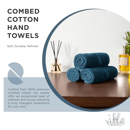 Villa Celestia Cotton Hand Towels Set of 4, 16 x 28, Oeko-TEX Certified, Quick Dry, Blue - color: Blue, size: Hand Towel - Pack of 4