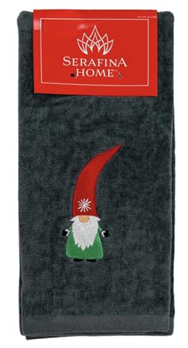 Christmas Guest Hand Towels: Grey Plush Terry Cotton Embroidered Spritly Gnome - color: Nordic Gnome