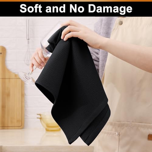 Homaxy 100% Cotton Waffle Weave Kitchen Towels, 4 Pack, Black | Soft and Absorbent Dish Towels, 16 x 26 Inches Quick Dry Hand Towels - color: Black, size: 16 x 26 - 4 Pack
