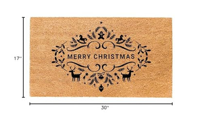 Merry Christmas Doormat | Natural Coconut Coir, Non-Slip | Outdoor Welcome Mat with Festive Holiday Design - color: Merry Christmas