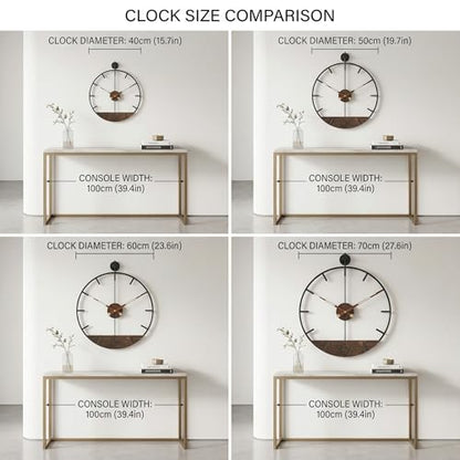 Modern Wood Walnut Dial Wall Clock, Large Simple Wall Decor Metal Frame Silent Non Ticking Clock for Living Room Decor, Kitchen, Bedroom, Study Decoration, Handmade Home Gift Idea, 15.8 in - size: 1.Medium 18.5In(47cm)