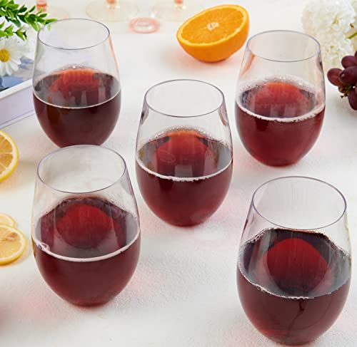 FOCUSLINE 20 Pack 16 Oz Plastic Wine Glasses, Stemless Plastic Wine Cups | Thick and Durable, Shatter-Resistant, and Reusable; Ideal for Weddings, Parties, Toasts, and Various Celebrations - color: 16OZ-20-CLEAR
