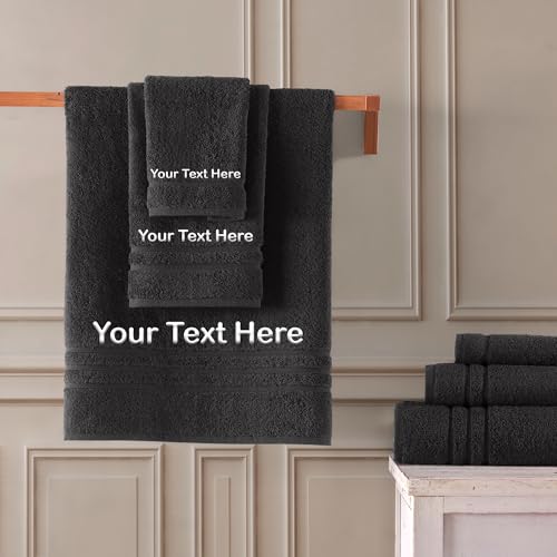 Hawmam Linen Personalized Towels - Customized Turkish Cotton Towel Set, Monogrammed Towels with Initial, Name & Embroidery, Idea for Weddings, Bridal Showers, Anniversaries, for Couples - Black - color: Black