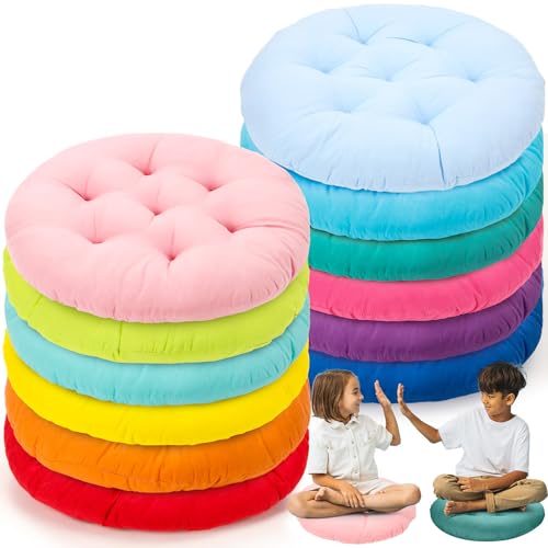 Fumete 12 Pcs Round Floor Pillows Cushions Seating 16 x 16 Inches Floor Round Cushions for Kids Toddlers Flexible Reading Chair Pillows for Classroom Home School Playing Supplies(Classic) - color: Classic Color