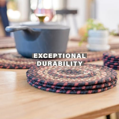 Homespice Prescott Jute Braided Placemats, Rect 13x19 Set of 6 | Black and Red Everyday and Holiday Table Mats, Rich Colors, Reversible, Durable and Easy to Clean - color: Prescott