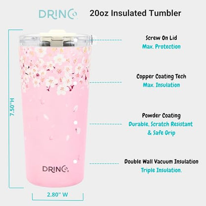 Drinco - 20 oz Stainless Steel Tumbler | Double Walled Vacuum Insulated Mug With Lid, 2 Straws, For Hot & Cold Drinks (20oz Sakura) - color: 20oz Sakura