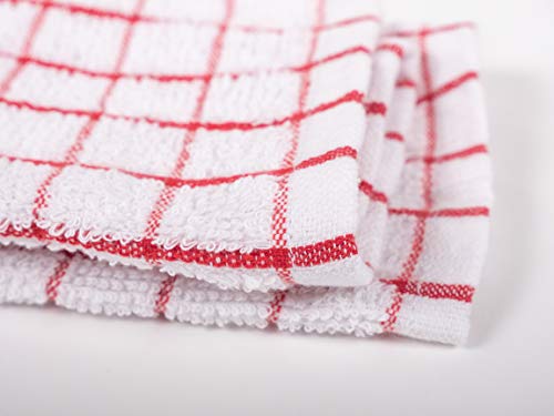 KAF Home Pantry 100% Cotton Checkered Grid Dish Cloths | Set of 6, 12 x 12 Inches | Absorbent and Machine Washable | Perfect for Cleaning Counters, and Any Household Spills - Red - color: Red