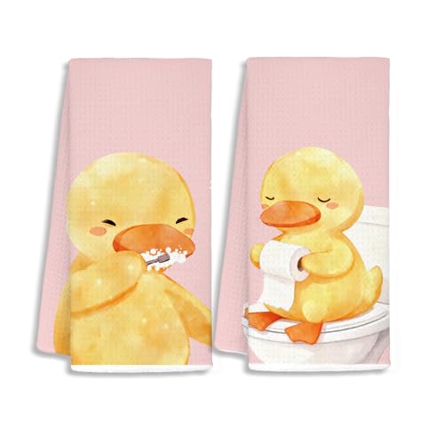 Kids Bathroom Decor, Goose Towels Bathroom Decor, Toddler Bathroom Towel, Cute Duck Green Farm Animal Dish Towels Gifts for Washroom Restroom 16x24 Inch Set of 2 - color: Goose-duck