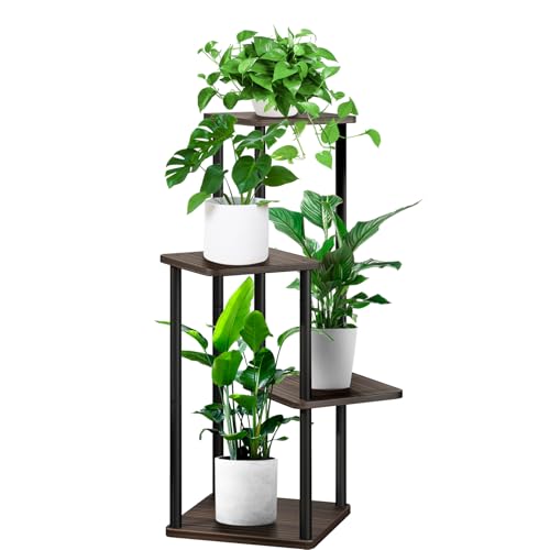 4-Tier Wooden Flower Shelf, Multi-Tier Flower Stand, Plant Stand for Indoor, Garden, Balcony, Decoration (Black Oak) - color: Black Oak, size: 4 Tier