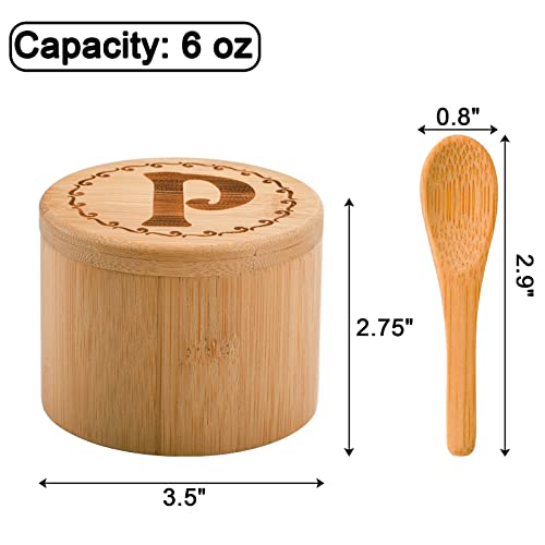 Tosnail 2 Pack Bamboo Salt and Pepper Holder Box with 2 Spoons, Spice Jars Containers, Seasoning Storage Box with Swivel Lid and Magnet Lock - 6 oz Capacity