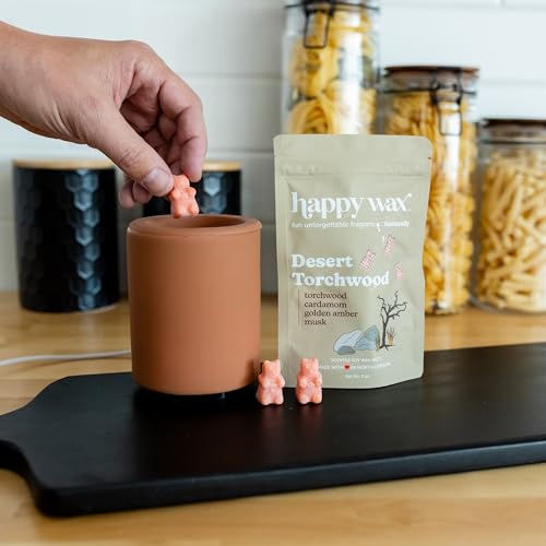 Happy Wax Clay Mini Mod Warmer for Scented Wax - Small Tabletop with Timer - Electric, Ceramic with Removable No Mess Silicone Dish - color: Clay