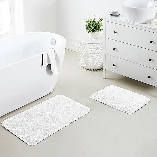 YHF Bathroom Rug Set 2 Piece, Extra Thick & Soft Microfiber Shaggy, Machine Washable Bath Mats, Absorbent Bath Rugs, Non-Slip Rubber Backing Bath Mat for Bathroom Floor, Tub and Shower, White - color: Arctic White, size: 2 Piece: 17" X 24" + 20" X 32" (Re