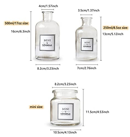 Glass Bud Vase Set Nordic Clear Glass Bud Flowers Apothecary Jars Mini Desktop Table Vases Decorative Glass Bottles Centerpiece for Wedding Craft Art Living Room Home Decoration (8.5oz-1pc) - size: 8.5oz-1pc
