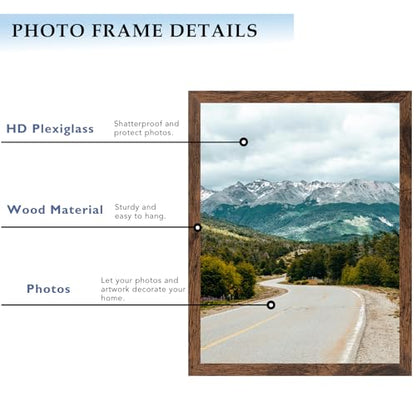 9x12 Picture Frame Deep Brown for Wall Hanging or Tabletop, Wood 9 x 12 Frame Photo Frame for Wall Horizontally or Vertically, Deep Brown, 3 Pack - size: 9x12 inch