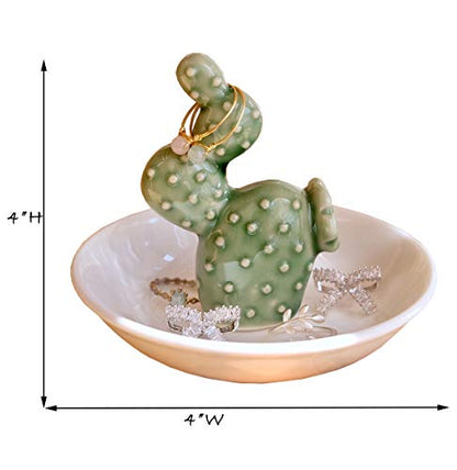 PUDDING CABIN Cactus Gifts for Women Cactus Ring Holder Dish Birthday Gifts for Women Girls Friends, Cactus Decor for Bathroom Nighstand, Wedding Valentine's Day Xmas Gifts Mothers Day Gifs - style: Green Cactus