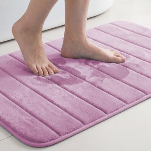 Flamingo P Memory Foam Quick Dry Bath Mat, Extra Soft Non Slip Absorbent Bathroom Shower Rugs Machine Washable, 20x32 Inches, Lilac - color: Lilac Straight Line, size: 32" x 20"