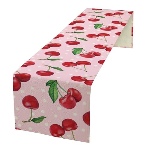 Red Cherry Table Runner, Tropical Fruit Polka Dot Print Table Runner for Birthday Party Dining Room Home Kitchen 13x36in - color: Fruit-4, size: 13x36in