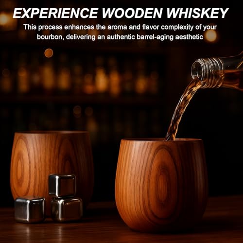 Charred Wooden Bourbon Glass Gift for Men, Whiskey Gift | Crafted with Charred Oak, Stainless Steel Whiskey Stone, Old Fashioned, Ideal for Dad Husband Friend Birthday Christmas Gift