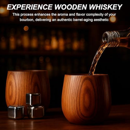 Charred Wooden Bourbon Glass Gift for Men, Whiskey Gift | Crafted with Charred Oak, Stainless Steel Whiskey Stone, Old Fashioned, Ideal for Dad Husband Friend Birthday Christmas Gift