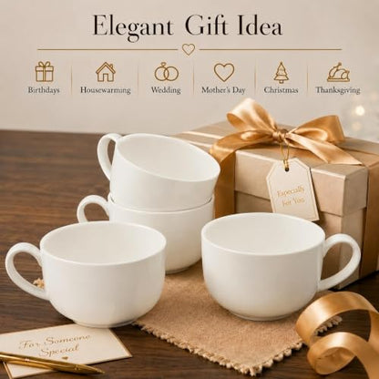 Large Soup Mugs with Handles Set of 4, 25 Oz, White | Fine Bone China, Coffee Mugs, Microwave Safe, For Coffee, Tea, Cereal, Ice Cream, Housewarming Wedding Gift - color: 4Pcs Blank