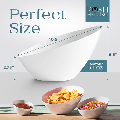 5 Pack White Angled Plastic Serving Bowl Disposable for Party Table 54oz | Angled Bowl Design. Chip, Candy, Salad & Fruit Use. Disposable Party Tableware. Buffet & Wedding Serving. White Plastic. - color: White, size: Large 54 OZ