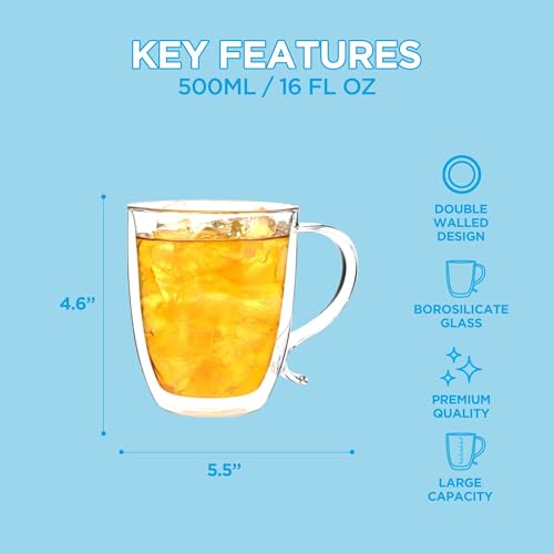 GROSCHE Cyprus Double Wall Glass Mug For Coffee, Tea And Cold Drinks, 16 Oz | Floating Drink Effect Adds Modern Style, While The Lightweight, Dishwasher-Safe Design Makes Daily Handling And Cleanup Easy.