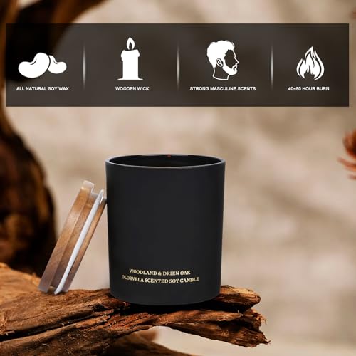 Scented Candles for Men, 8oz Candle for Home Scented, 50-Hour Burn Time Long-Lasting Aroma, Aromatherapy Gifts for Men (Summer Hill & Amber Wood, Wood Wicked)