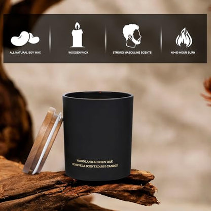 Scented Candles for Men, 8oz Candle for Home Scented, 50-Hour Burn Time Long-Lasting Aroma, Aromatherapy Gifts for Men (Summer Hill & Amber Wood, Wood Wicked)
