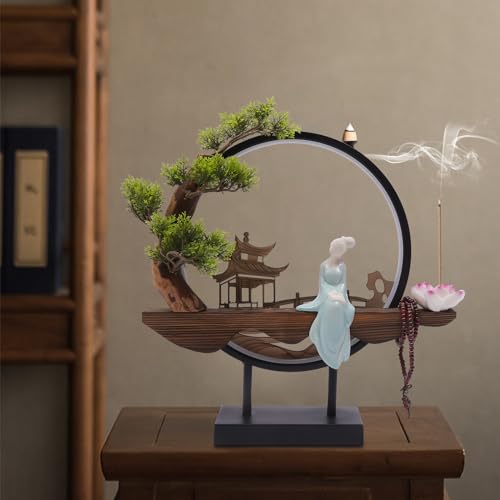 Backflow Incense Holder with LED Light, Countertop Incense Burner Holder Chinese Retro Ceramic Backflow Incense Burner for Relaxing or Home Decor (Style 5) - size: Style 5