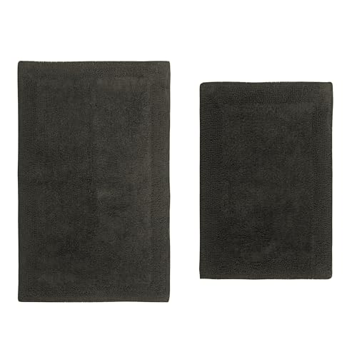 Home Weavers Luxury Collection 100% Cotton Reversible Bathroom Rugs Set, Washable Rug, Soft Cotton Extra Soft and Absorbent Bath Rug, Kitchen Mat, 2 Piece Set(S+M), Gray - color: Grey, size: 2 Piece Set(S+M)