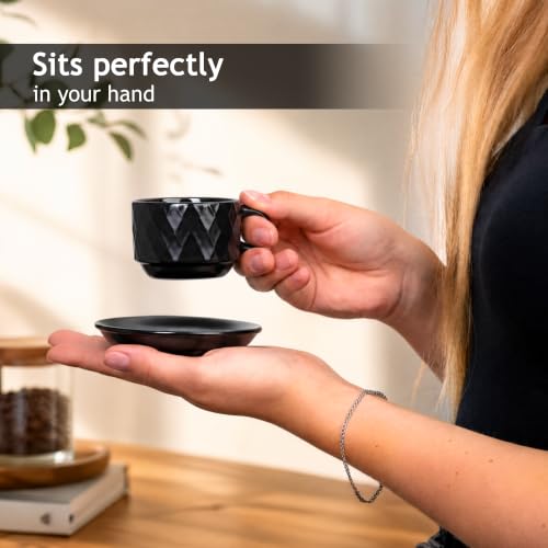 MIAMIO - Espresso Cups Set, Ceramic (Black) - Modern Home Set | Ceramic espresso cups without handles, thick-walled moka cups for espresso and moka, Black - dishwasher safe at home every - color: Black