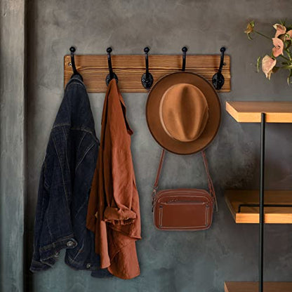 WEBI Rustic Coat Rack Wall Mount,5 Cast Iron Coat Hooks Wall Mounted,Heavy Duty Wall Coat Hanger Hooks for Hanging Coats,Clothes,Brown,2 Packs - color: Brown, size: 17 Inch(2 Packs)