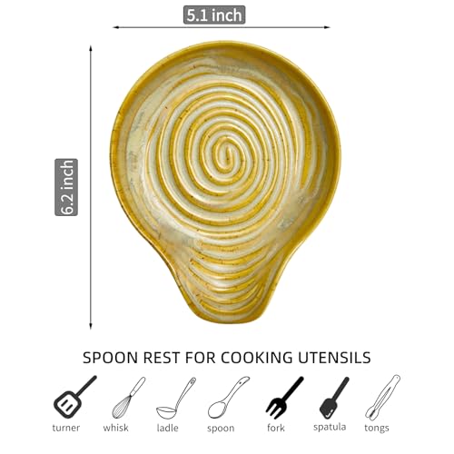 Farmhouse Ceramic Spoon Rests Holder,Coffee Spoon,Cooking Utensil,Ladles, Tong for Kitchen Counter Stove Top (Antique Gold)