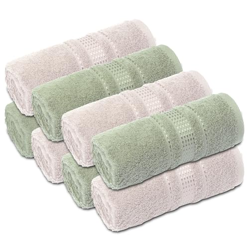 Fingertip Towels 8 Pack, 100% Turkish Cotton, Small Hand Towels for Body and Face, 12 x 18 in, Soft and Absorbent, Quick Dry, (Muted Sage Green - Beige Fingertip Hand Towels) - color: Green Mint - Beige