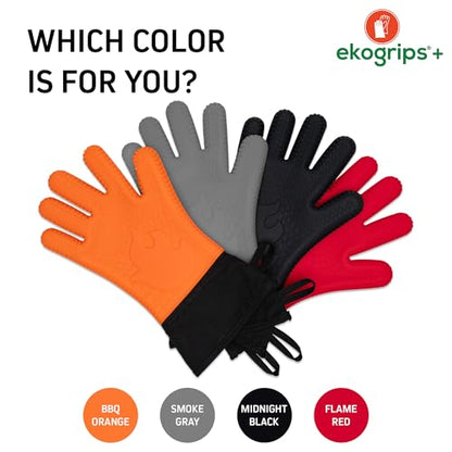 Ekogrips Plus Oven Gloves with Fingers, Comfy Waterproof Silicone Oven Mitts Heat Resistant with Long Cuff, Insulated BBQ Gloves Perfect for Grilling, Baking, Smoker, Canning, Pizza, Red, Hot Mitts - color: Red, size: OSFM
