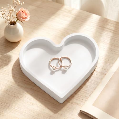 Cute Heart Silicone Jewelry Dish, Soft Ring Holder Tray, Small Trinket Bowl for Keys Earrings Necklace, Aesthetic Home Decoration Gift for Women Girls Mom Best Friend, White - color: White