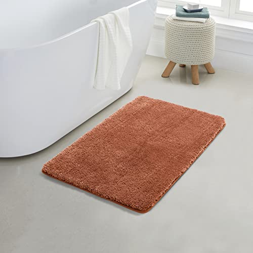 YHF Bathroom Rugs 17" X 24", Extra Thick & Soft Microfiber Shaggy, Machine Washable Bath Mats, Absorbent Bath Rugs, Non-Slip Rubber Backing Bath Mat for Bathroom Floor, Tub and Shower, Rust - color: Rust, size: 17" X 24" (Rectangular)