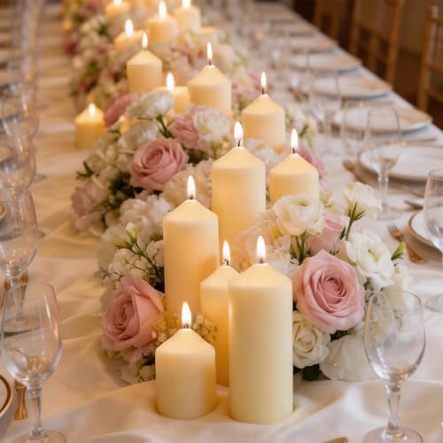72 Pack Ivory Pillar Candles Bulk Set, 2x3 2x4 2x6 Inch - 24 Each Size, Dripless Smokeless Clean Burning for Wedding Centerpieces, Home Decor, Church, Romantic Ambiance！ - color: 72 Pointed-tip, size: 2 x 3/4/6 Inch
