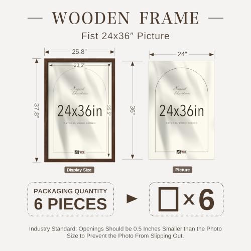 VCK 24x36 Poster Frames Brown - Wide Border Wood Picture Frame, Multi-Directional Display Family Photos, Office Prints, Studio/Gallery Art, Woodgrain Series, Wall Hanging, Set of 6 - color: Brown, size: 24 x 36