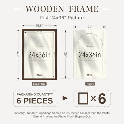 VCK 24x36 Poster Frames Brown - Wide Border Wood Picture Frame, Multi-Directional Display Family Photos, Office Prints, Studio/Gallery Art, Woodgrain Series, Wall Hanging, Set of 6 - color: Brown, size: 24 x 36