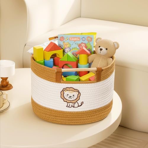 Toy Storage Bin Box for Kids Stuffed Animal Storage Basket for Blanket Baskets Living Room Cotton Rope Woven Baskets for Babies Toddlers Laundry Hamper for Nursery Play Room, Boys Gift Baskets Empty - color: Lion, size: Medium