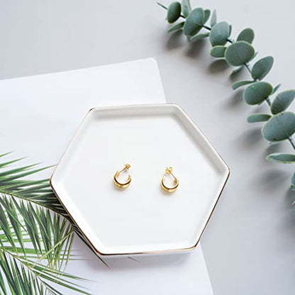 HANKOR 4.7 inch Ceramic Jewelry Dish Tray, Small Ring Holder Dish, White Catch All Trinket Tray for Keys Rings Earrings - color: White