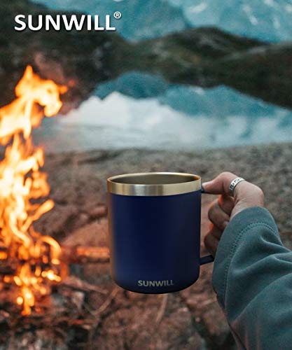 SUNWILL Insulated Coffee Mug, Stainless Steel 14 oz, Splash-Proof Lid | Keeps Drinks Hot & Cold, Powder-Coated Navy Blue Finish, Dishwasher Safe, Ideal for Home & Office - color: Powder Coated Navy Blue