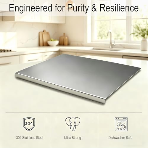 Stainless Steel Cutting Board with Counter Lip,Metal Pastry Board Kitchen | Non-Slip Kitchen Chopping Board, Dishwasher Safe, for Meat Vegetables Fruits Bread Baking 15.74x20.47Inch - size: 0.1"L x 0.1"W