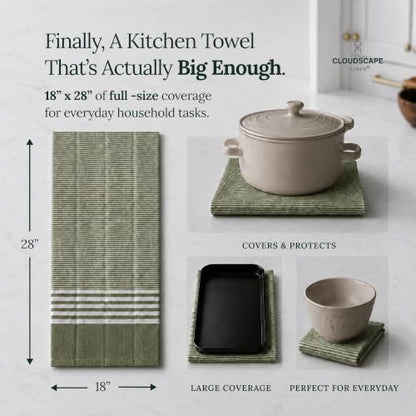 CSL Premium Kitchen Towels Set of 6,Highly Absorbent,Quick Dry,18x28,Green | Cotton, Soft and Lint-free, Hanging Loop, Holds up Wash After Wash, Fresh Tone, Suits any style, Great Bundle Value - color: Olive - Waffle, size: 6 Pack