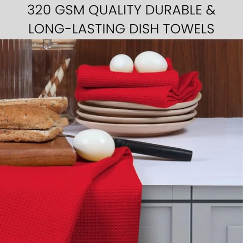 Waffle Kitchen Towels 100% Cotton Set of 4-320 GSM Quality - Soft Absorbent Durable Washable Dish Cleaning Towel for Kitchen & Home - Quick Drying Dish Towel 16x26 inch Red - color: Red